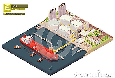 Vector isometric LNG carrier ship bunkering in LNG terminal Vector Illustration