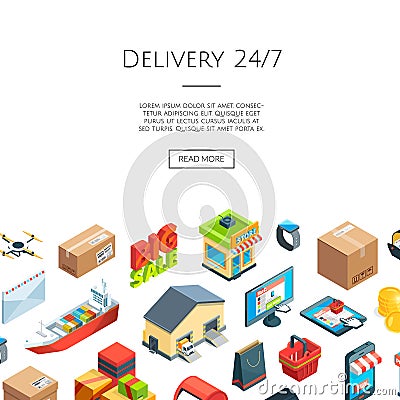 Vector isometric logistics and delivery icons. 3D Internet commerce concept Vector Illustration