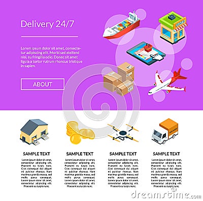 Vector isometric logistics and delivery icons landing page template illustration Vector Illustration