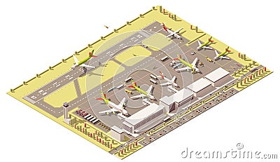 Vector isometric low poly airport terminal building Vector Illustration