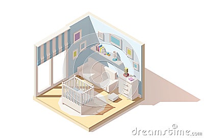 Vector isometric low poly baby room icon Vector Illustration