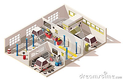 Vector isometric low poly car service center Vector Illustration