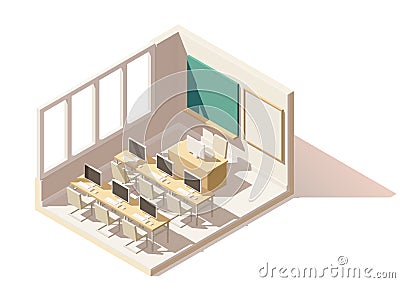 Vector isometric low poly computer classroom Vector Illustration