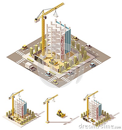 Vector isometric low poly construction site Vector Illustration