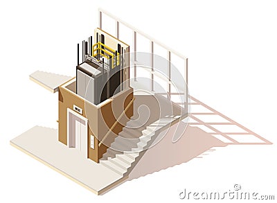 Vector isometric low poly elevator cutaway icon Vector Illustration