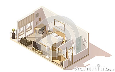 Vector isometric low poly hotel room icon Vector Illustration