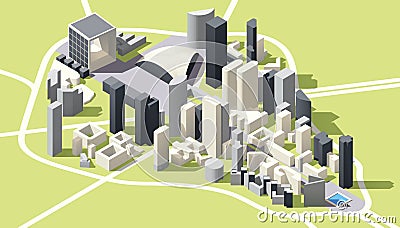 Vector Isometric low poly La Defense district map in Paris Vector Illustration