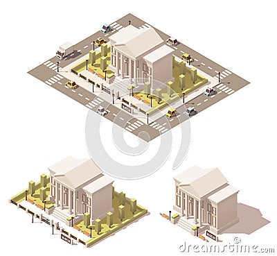 Vector isometric low poly museum building icon Vector Illustration