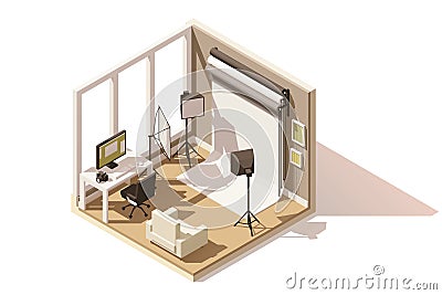 Vector isometric low poly Photo studio room icon Vector Illustration