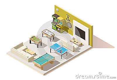 Vector isometric low poly recreation room interior Vector Illustration