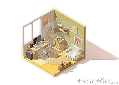 Vector isometric low poly room cutaway icon Vector Illustration