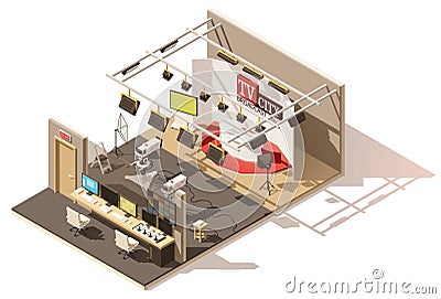 Vector isometric low poly television studio Vector Illustration