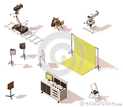 Vector isometric low poly video equipment set Vector Illustration