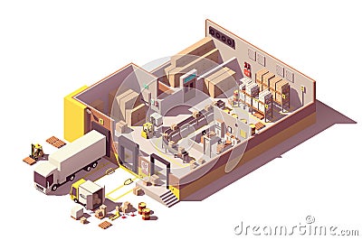 Vector isometric low poly warehouse cross-section Vector Illustration