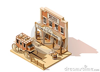 Vector isometric low poly wild west saloon Vector Illustration