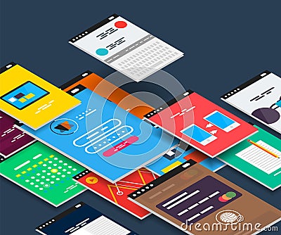 Vector isometric mobile app ui design concept Vector Illustration