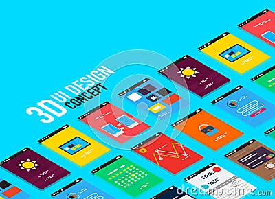 Vector isometric mobile app ui design concept Vector Illustration