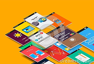 Vector isometric mobile app ui design concept Vector Illustration