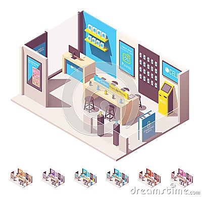 Vector isometric mobile phone operator shop Vector Illustration