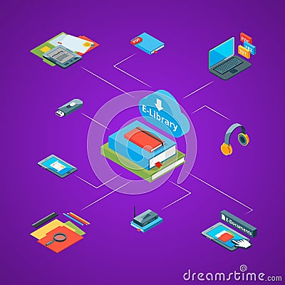 Vector isometric online education icons infographic concept illustration Vector Illustration