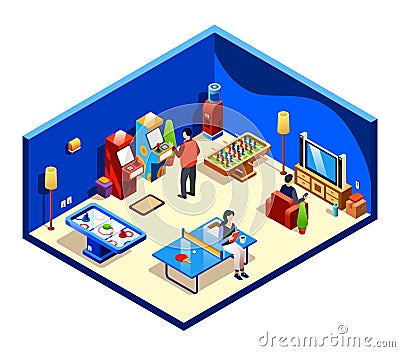 Vector isometric people at recreation room Vector Illustration