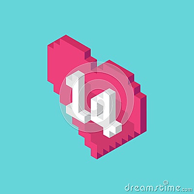 Vector isometric pixel Valentine`s day heart icon with long shadow Vector Illustration