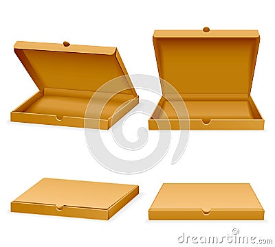 Vector isometric pizza cardboard box. Opened and closed packaging Vector Illustration