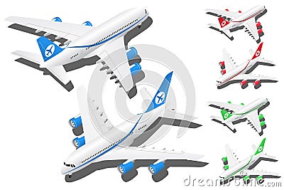 Vector isometric planes set of 2 illustration in in different colors Vector Illustration