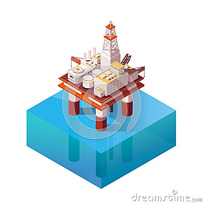 Vector Isometric platform for production oil and gas. Flat ilustration with offshore oil platform in the ocean. High quality Oil Stock Photo