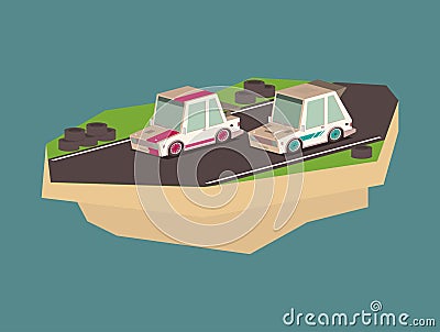 Vector isometric racing car on the race track Vector Illustration