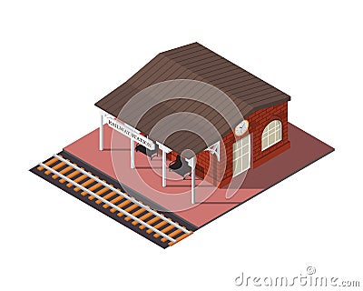 Vector isometric railway station Vector Illustration