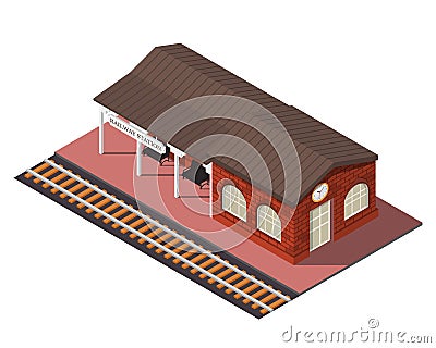 Vector isometric railway station Vector Illustration