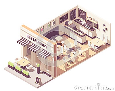 Vector isometric restaurant interior cross-section Vector Illustration