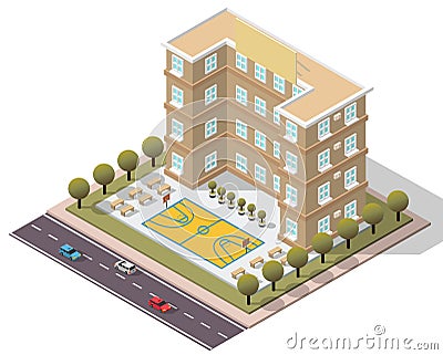 Vector Isometric School University Vector Illustration