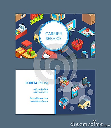 Vector isometric shipping delivery business card illustration Vector Illustration
