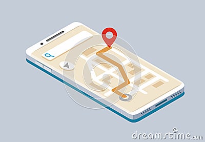 Vector Isometric smartphone with map navigation Vector Illustration