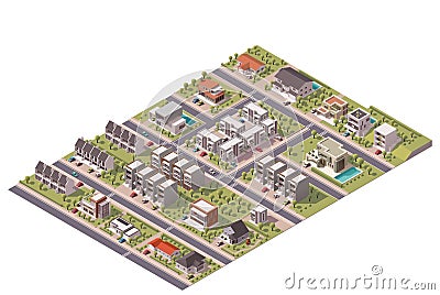 Vector isometric suburb map Vector Illustration