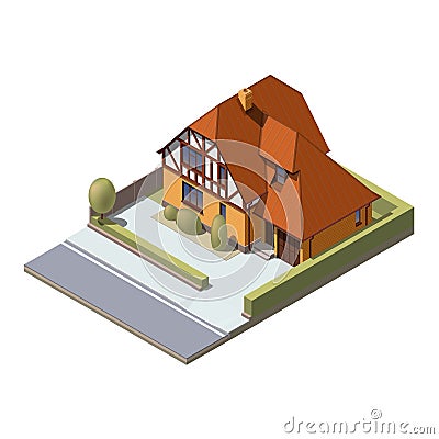 Vector isometric suburban building Vector Illustration