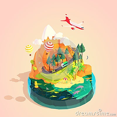 Vector isometric summer travel and vacation Vector Illustration