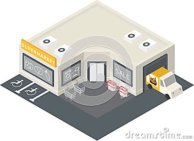 Vector isometric supermarket building icon Vector Illustration