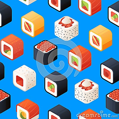 Vector isometric sushi pattern or background illustration Vector Illustration