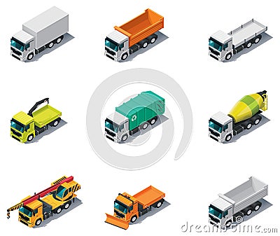 Vector isometric transport. Trucks Vector Illustration