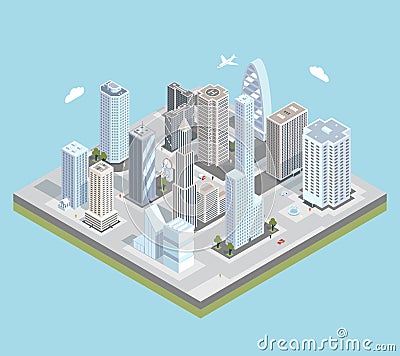 Vector isometric urban city center map with Vector Illustration