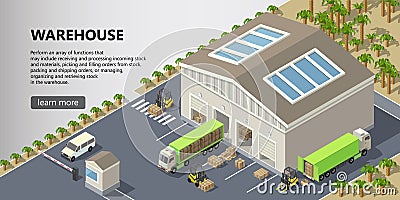 Vector isometric warehouse, delivery service Vector Illustration