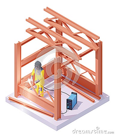 Vector isometric welder at welding work Vector Illustration