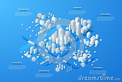 Vector isometric white city template Vector Illustration