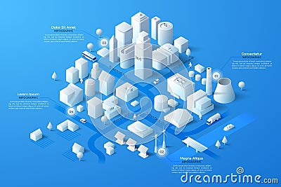 Vector isometric white city template Vector Illustration