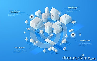 Vector isometric white city template Vector Illustration