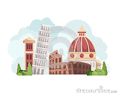 Vector Italy skyline with landmarks Vector Illustration