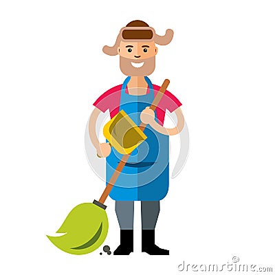 Vector Janitor. Flat style colorful Cartoon illustration. Vector Illustration